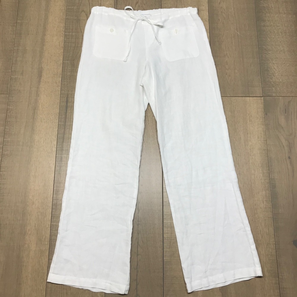 Allen Allen Pants Womens Size M White Linen Beach Drawstring Lightweight Pockets